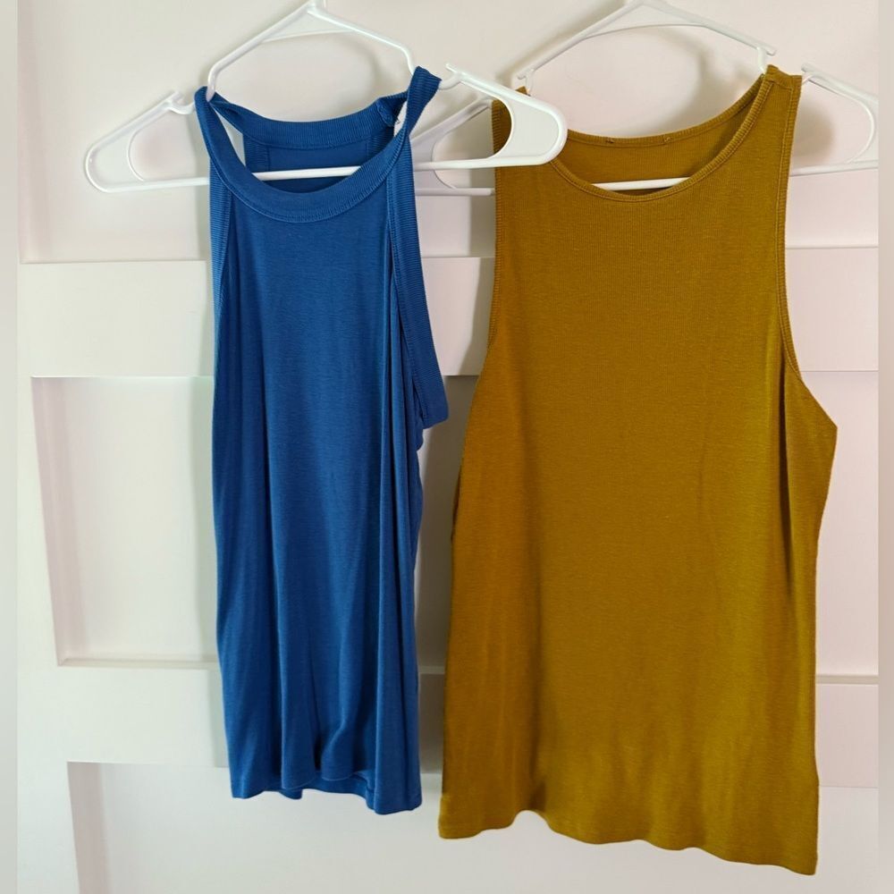 Layering Tank Tops - Blue and Golden Yellow set of 2 Medium